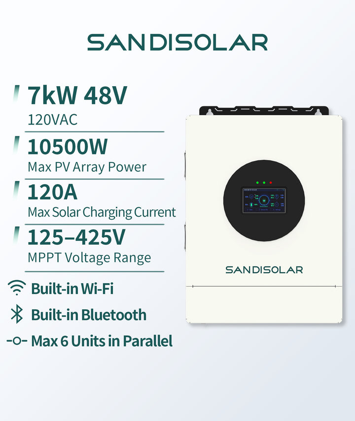 SANDISOLAR 7KW Single Phase Solar Inverter with WiFi and Parallel Func